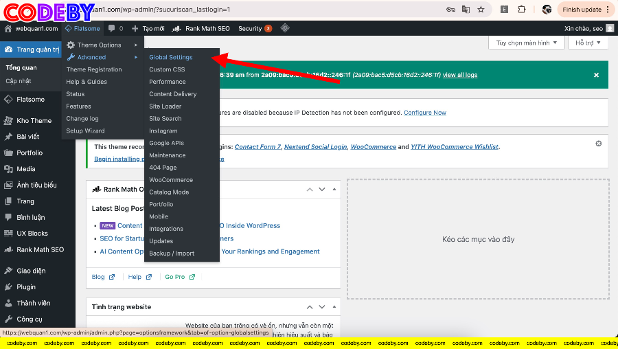 Giao diện quản trị WordPress với tùy chọn nâng cao
