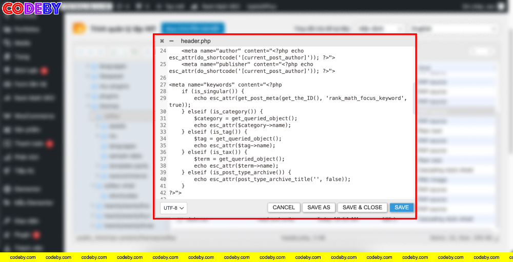 Mã PHP chèn meta author và keywords trong header.php