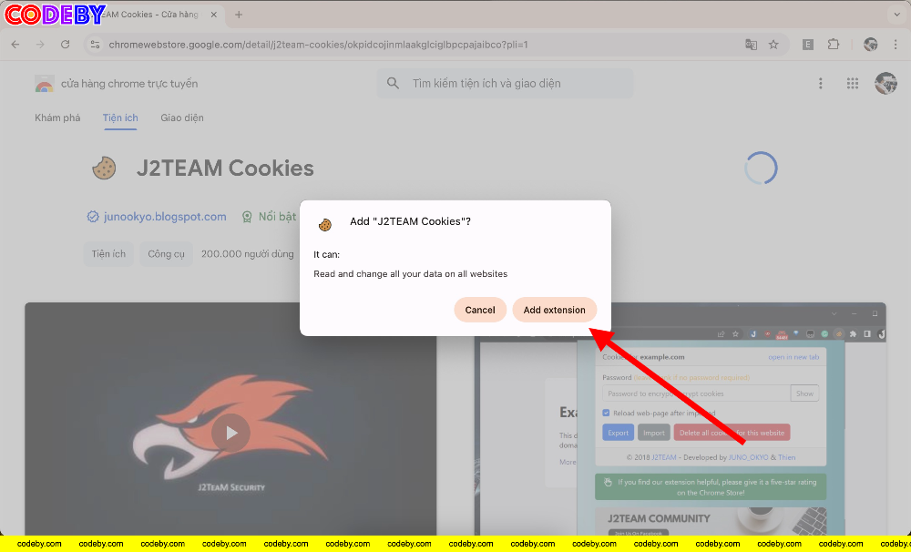 Thêm tiện ích J2TEAM Cookies