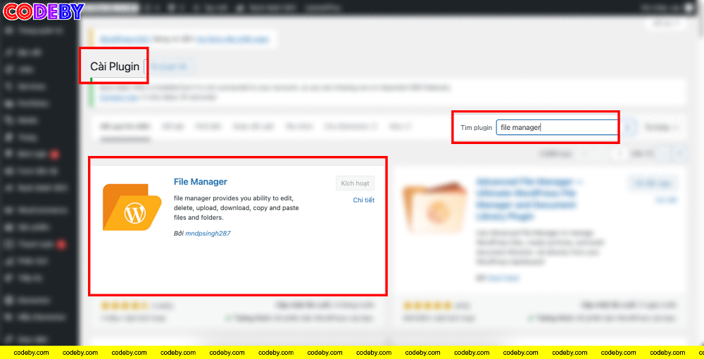 Tìm và cài đặt plugin File Manager