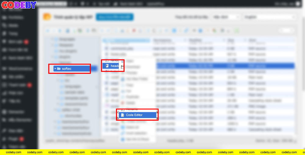 Tìm và mở file header.php