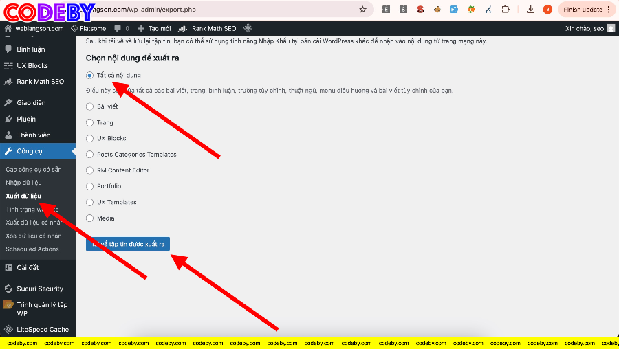 Web mới xuất dữ liệu cần lấy sang web cũ
